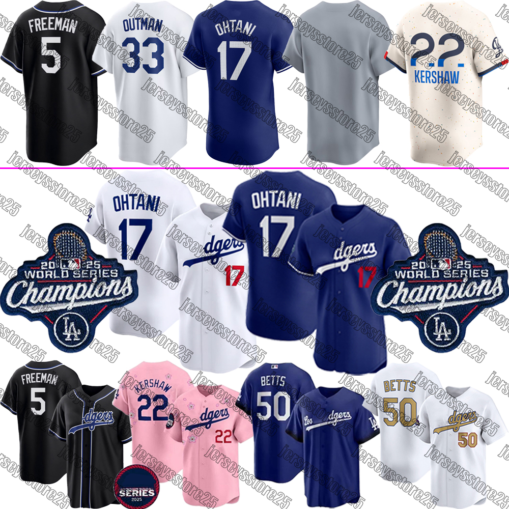 Dodgers 2025 World Series Champions 50 Mookie Betts Baseball Jersey 17 Shohei Ohtani Freddie Freeman Yoshinobu Yamamoto Will Smith Tyler Glasnow James Jersey