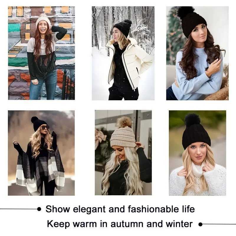 20inch Long Water Wavy Synthetic Hairpiece Beanie Hat - Woven Wigs with Knit Pom Cap and Warm Winter Design - Soft Detachable S251129 - view 4