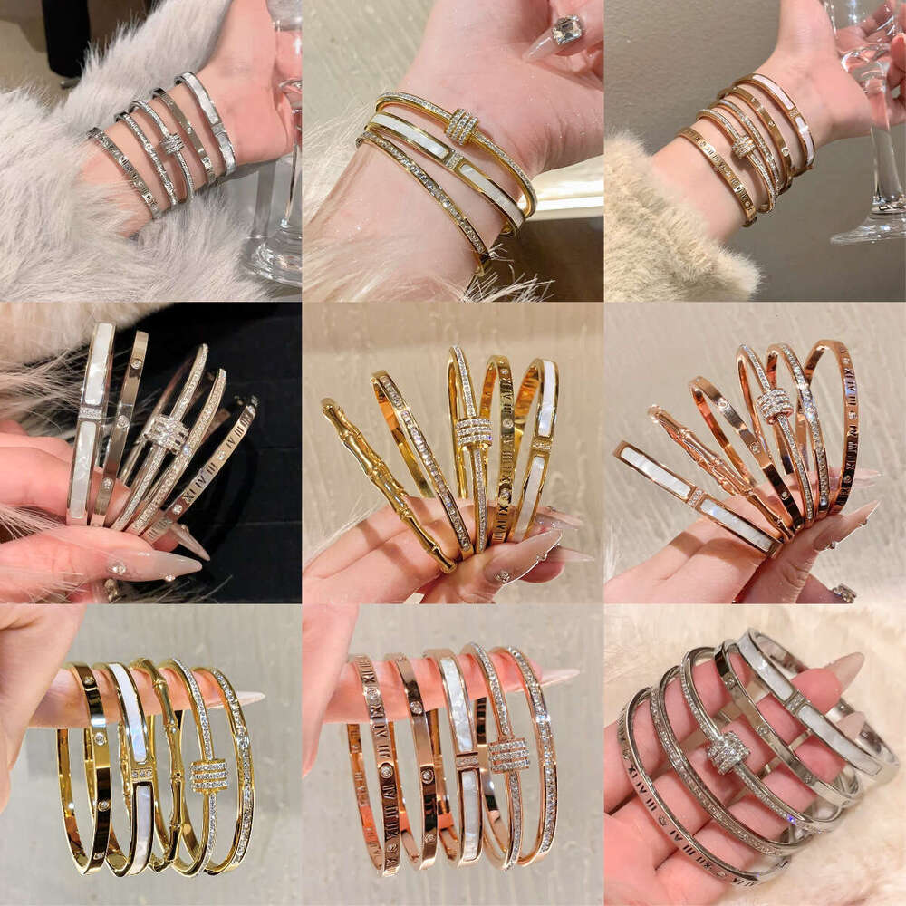 Titanium Electroplated Diamond Inlaid Silver High-end European and American Fashion Stainless Steel Bracelet Women's Jewelry