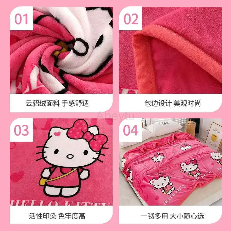 Sanrio Hello Kitty Cartoon Blanket Kawaii Kt Cat Home Textile Flannel Soft Warm Throw Blanket Bedding Sofa Cover for Girls Gift H251201