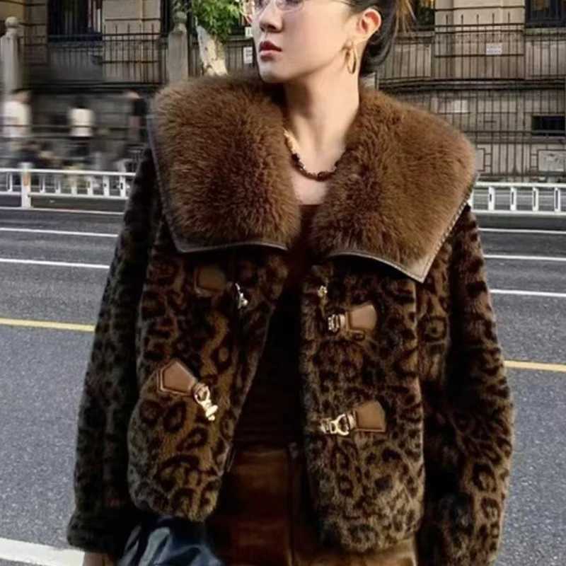 MEXZT Leopard Print Faux Fur Coat Women Fashion Cropped Fluffy Jacket Winter Streetwear Korean Long Sleeve Furry Outerwears NewT251201