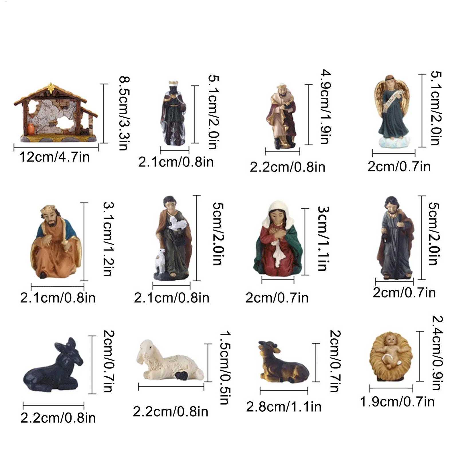 Nativity Set Christmas Manger Scene Decor 12 Pcs Resin Figurines Set with Stable for He Table Bookshelf Christmas Decorations H251129