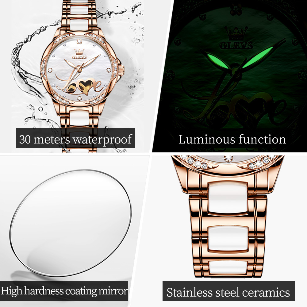 OLEVS Designer Women's Watch LOVE Skeletonized Sports Waterproof Casual Business Diamond Luminous Luxury Temperament Sports Watch Free Shipping W