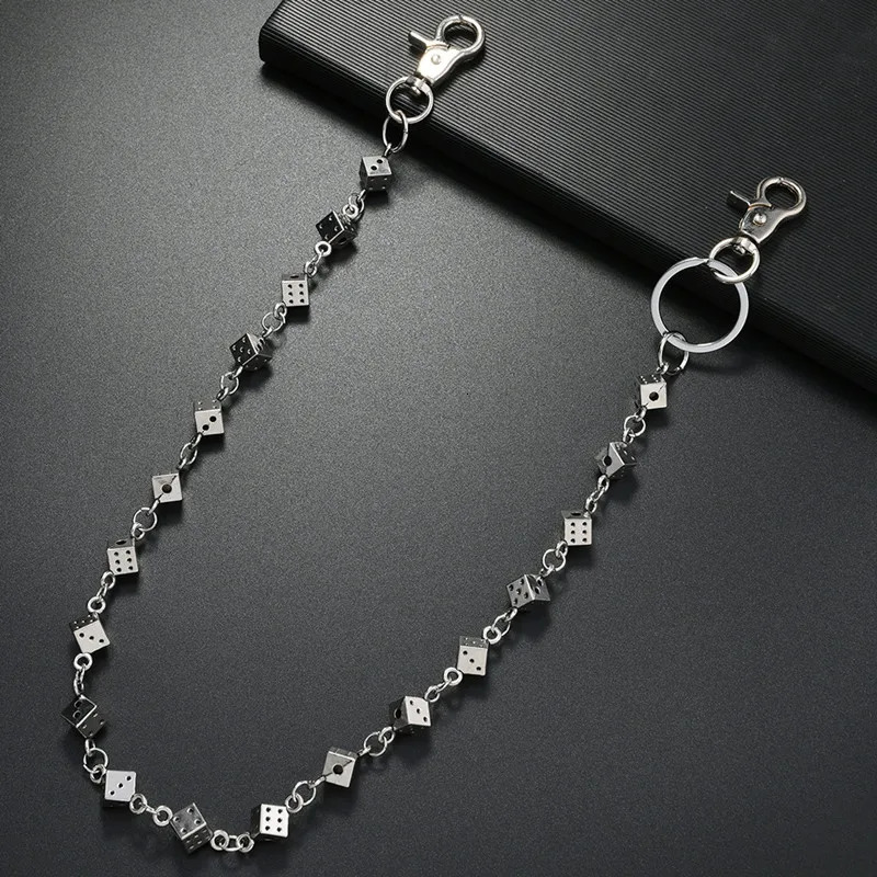 61CM Retro Dice Skull Pants Chain Man Maam Ones Waist Silver Plated Metal Ghost Head Accessories y2k Key Chain 251129