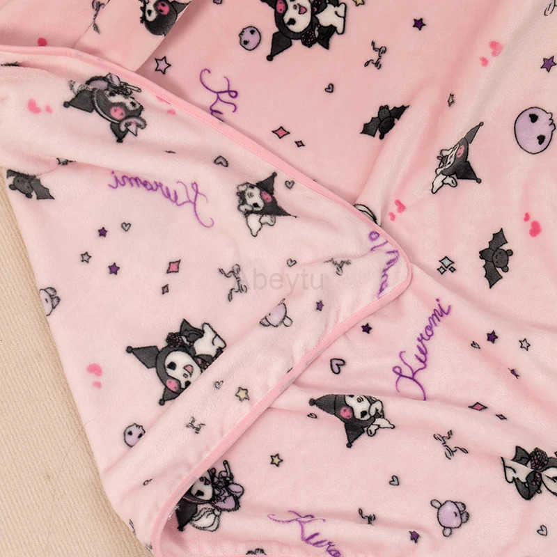 Sanrio Pink Kuromi Blanket Warm Flannel Blanket Pillowcase Comfortable Cartoon Pattern Printing Blanket Bedspread Bedroom Sofa Bed Girl H251201
