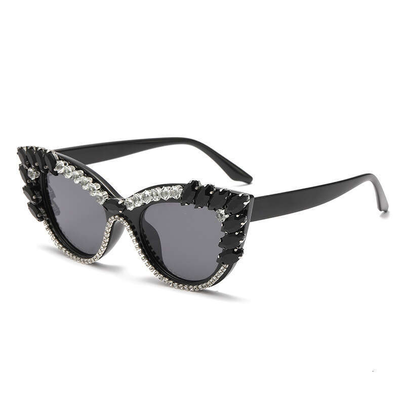 European and American Style Diamond-Studded Personality Fashion Cat Eye Large Diamond Glasses Women's Water Drop Shape Catwalk Sunglasses UV Prot