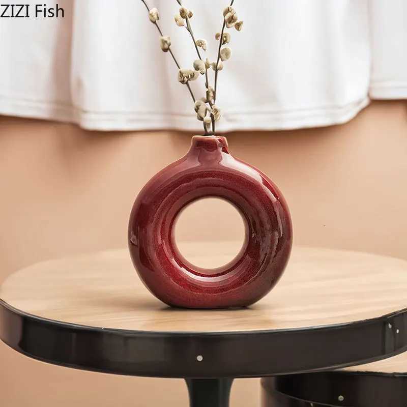 Shining Deep Red Porcelain Vase Plant Pots Table Decoration Ornaments Flower Arrangement Round Ceramic Vase Ro Aesthetic Decor Y251201