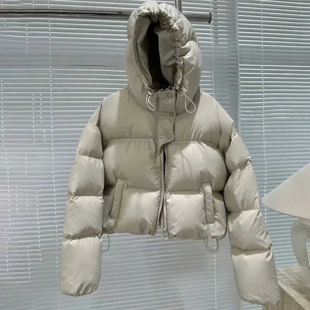 2024 New Fashion White Duck Down Jacket Hooded Women Autumn Winter Warm Over Size Casual Short Thick Outwear Female CoatT251201