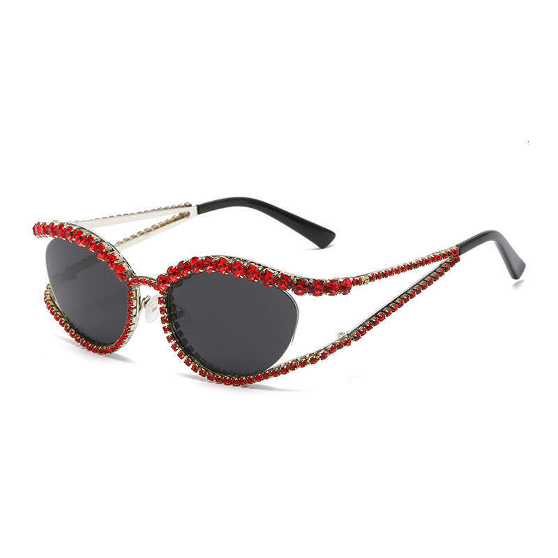 Foreign Trade Cross-Border Cat Eye Shaped European and American Street Style Glasses Internet Celebrity Model Personality Color Diamond Sunglasses for