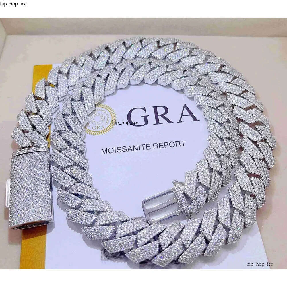 Moissanite Cuban Link Chain 20mm 3 rows Pendant necklaces lced out Pass Diamond Tester Sterling Sier Necklace