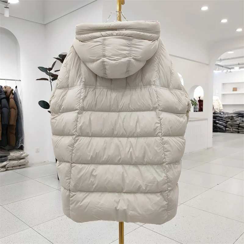 Winter Solid Hooded Mid Length Down Jacket Women 90 White Duck Down Loose Down Jacket Female Warm Double Zipper Parker OutwearsT251201