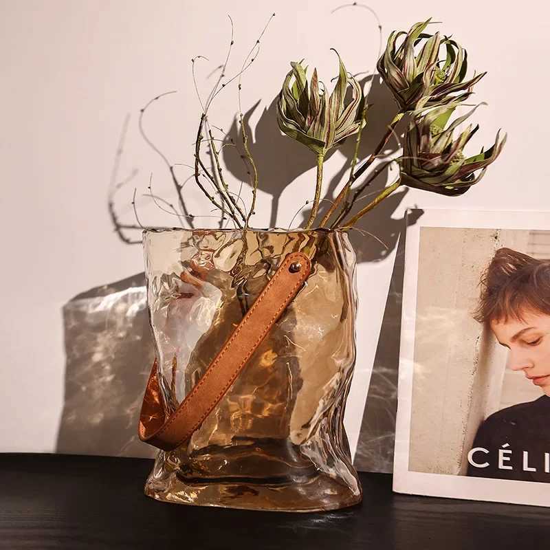 Vase Bag Shape Leather Handbag Terrarium Transparent Hydroponics Flower Pot He Decoration Accessories Y251201