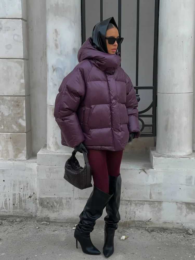 Chic Winter Hooded Quilted Jacket Single Breasted Puffer Full Sleeve Padded Cotton Coats Lady Warm Short Commute StreetwearsT251201