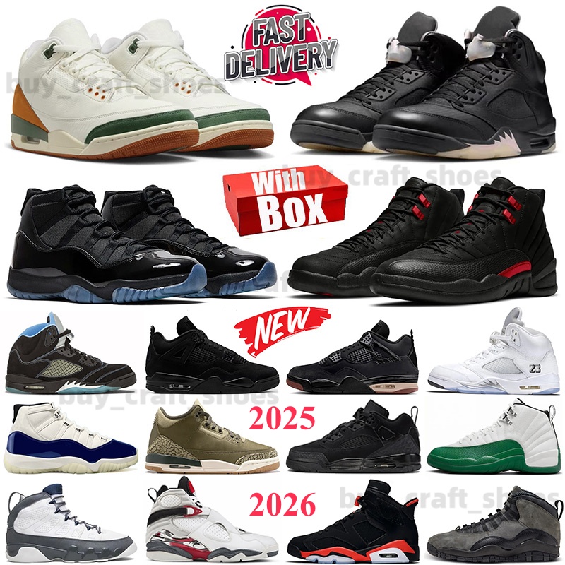 Designer Basketball Shoes 2026 2025 4s 5s 11s 12s 3s With Box Womens Mens Black Cat Gamma Blue SoleFly Miami Bloodline University Blue Wolf Grey Bugs Bunny Sports Shoes