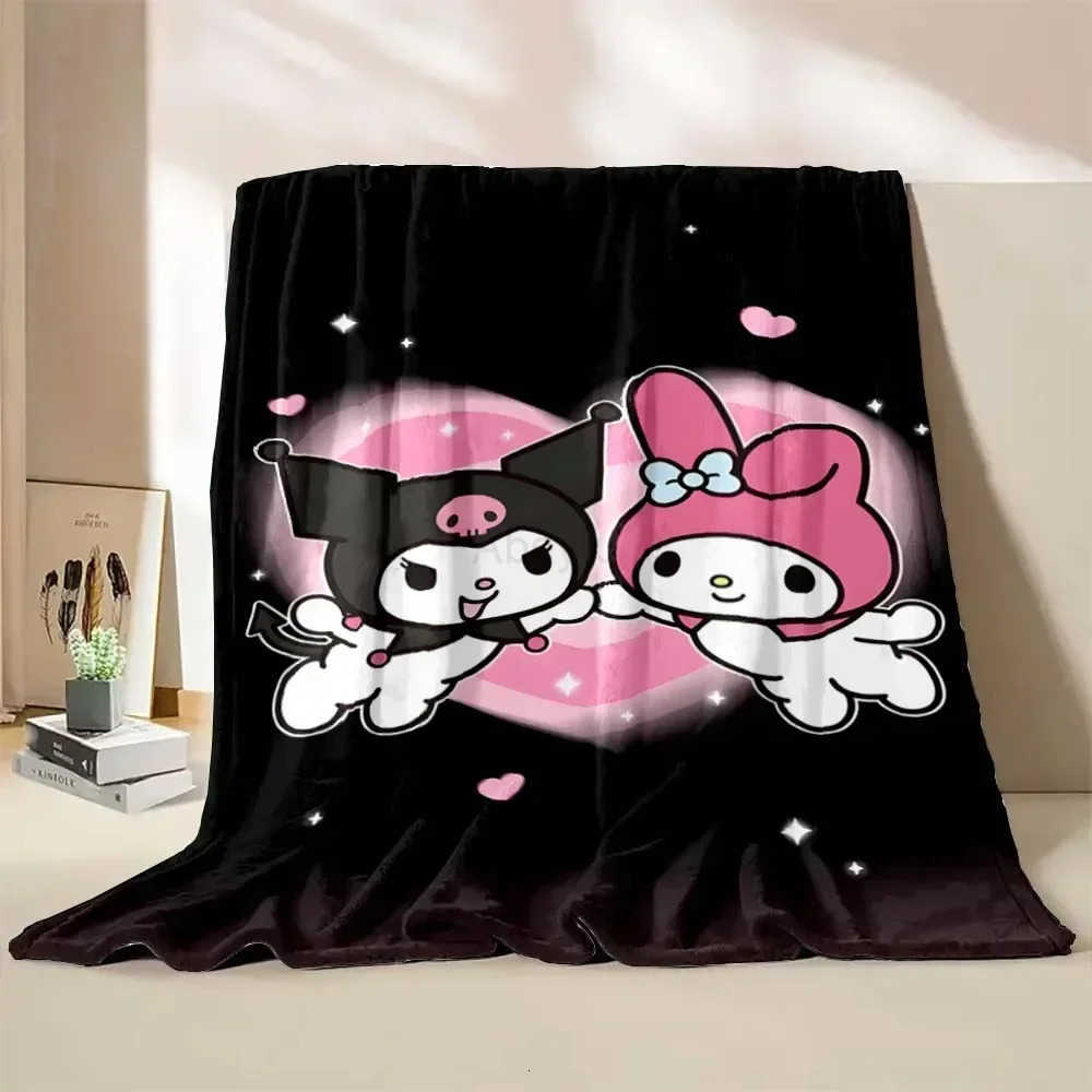 Sanrio Kuromi Flannel Blanket Children Soft Quilt Thicken Plush Nap Blanket Cartoon My Melody Sofa Blanket Child Adult Gift H251201