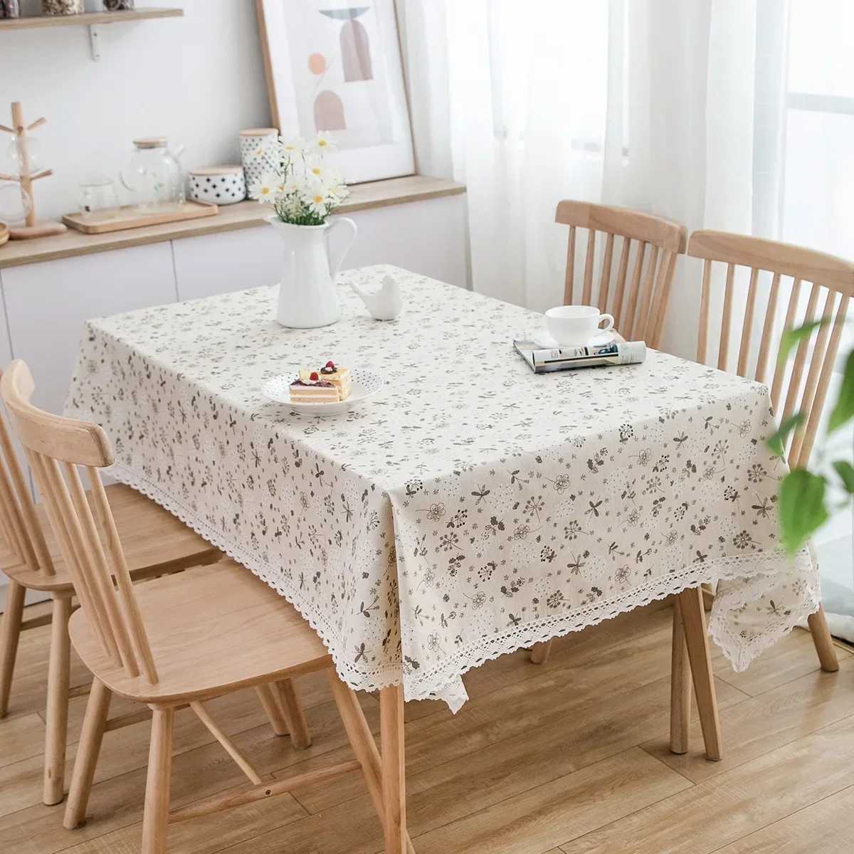Cotton And Linen Printed Small Fresh Tablecloth Cover Cloth Fringe Lace Non-Slip Pattern Rectangular Home Decoration Outdoor Y251201