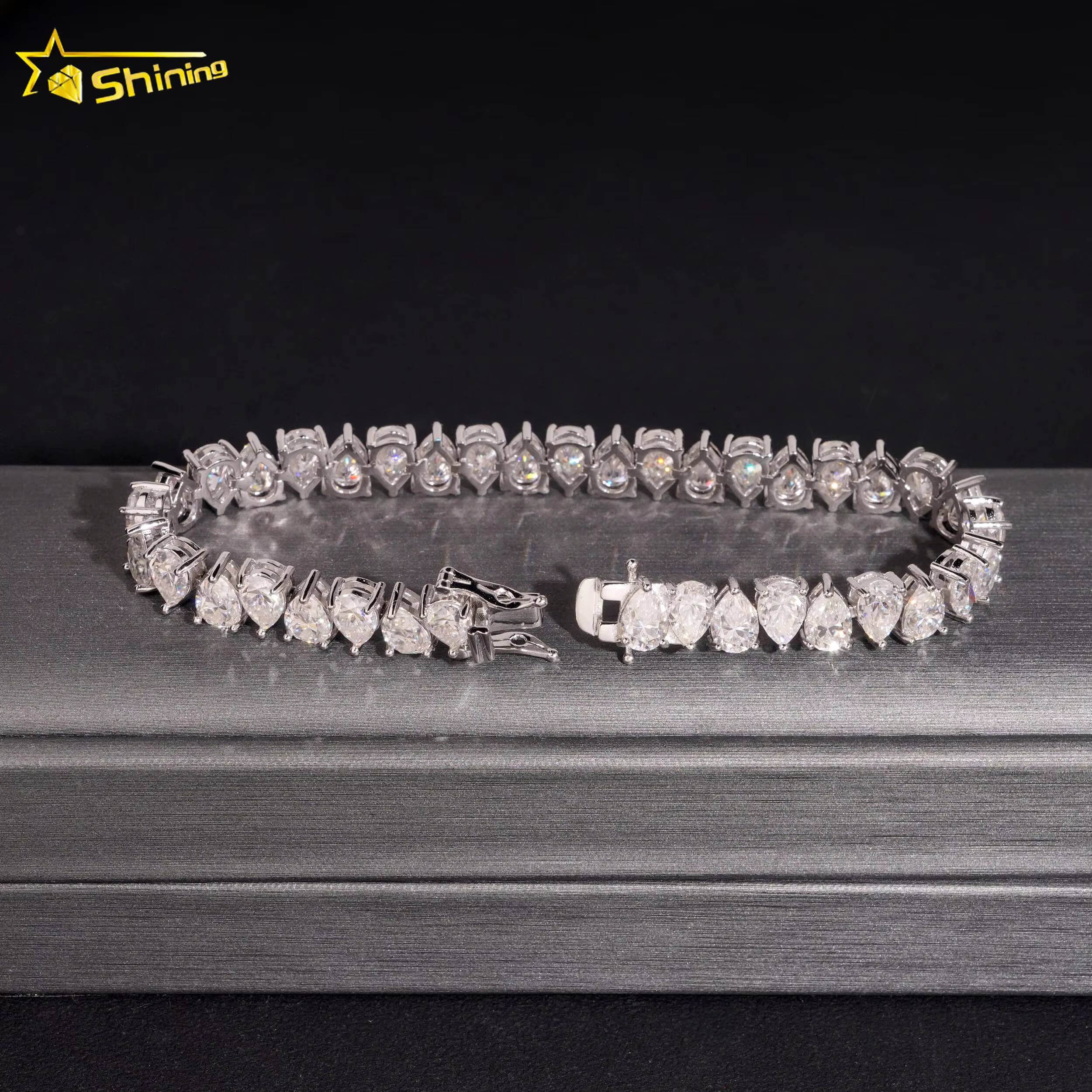 Iced Out 925 Silver Tennis Bracelet Moissanite Jewelry GRA Certificated Pear Cut VVS Moissanite Bracelet for Men Women