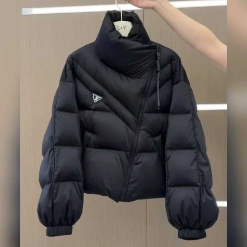 New Cotton Women Winter Warm Short Puff Jacket Korean Design Irregular Cotton Coat Trend Loose Thicken Parkas Tide Black WhiteT251201
