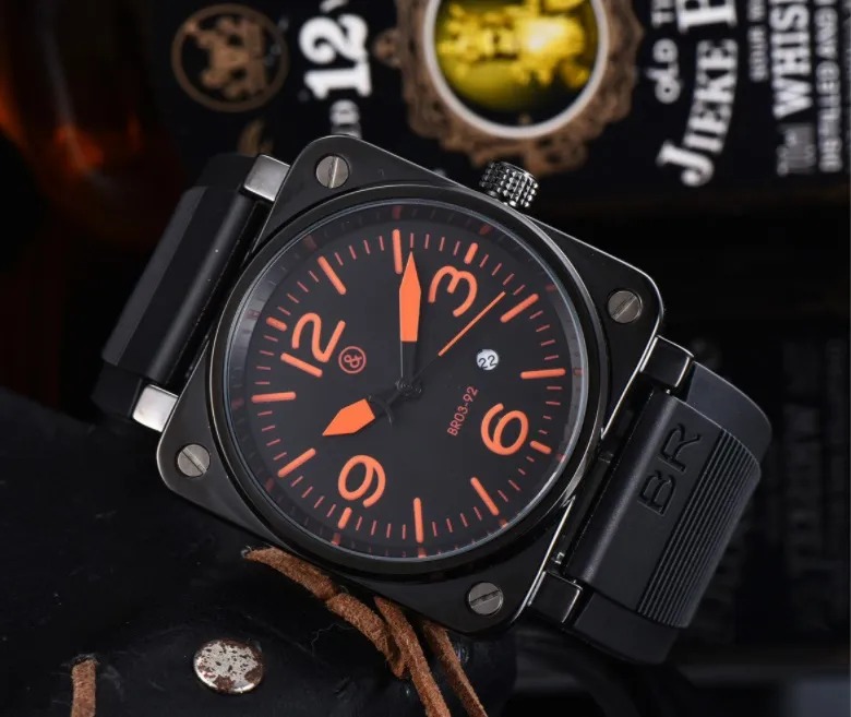 BR Sport model rubber strap automatic mechanical luxury multi-functional watch. Business grade stainless steel model men's rose square watch