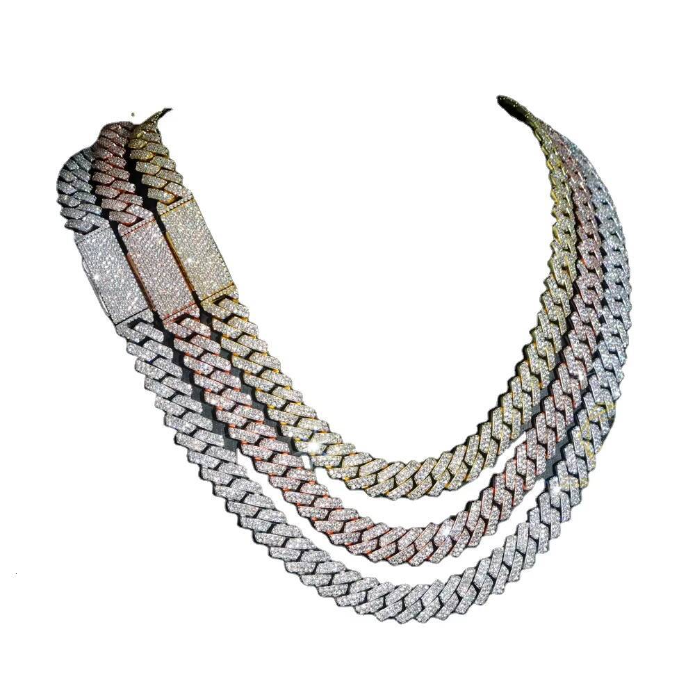 8mm 10mm 12mm Moissanite Cuban Necklace Shiny D Moissanite 2 Rows 16in 18in 20in 22in 24in Hip Hop Men Chain with GRA