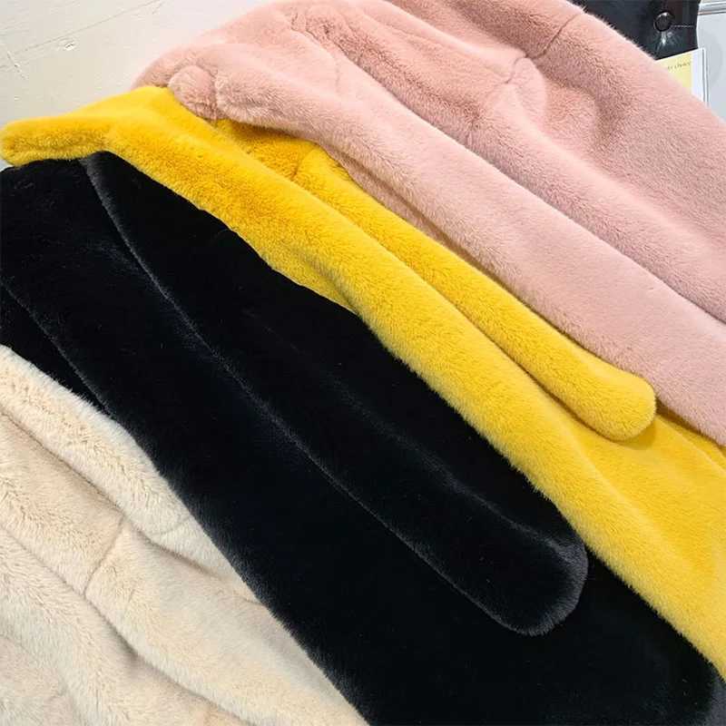 Faux Mink Fur Coats Women Long Solid Fur Jackets Pocket Hooded Long Sleeves Coverd Button Thick Loose Casual 2025 Autumn WinterT251201