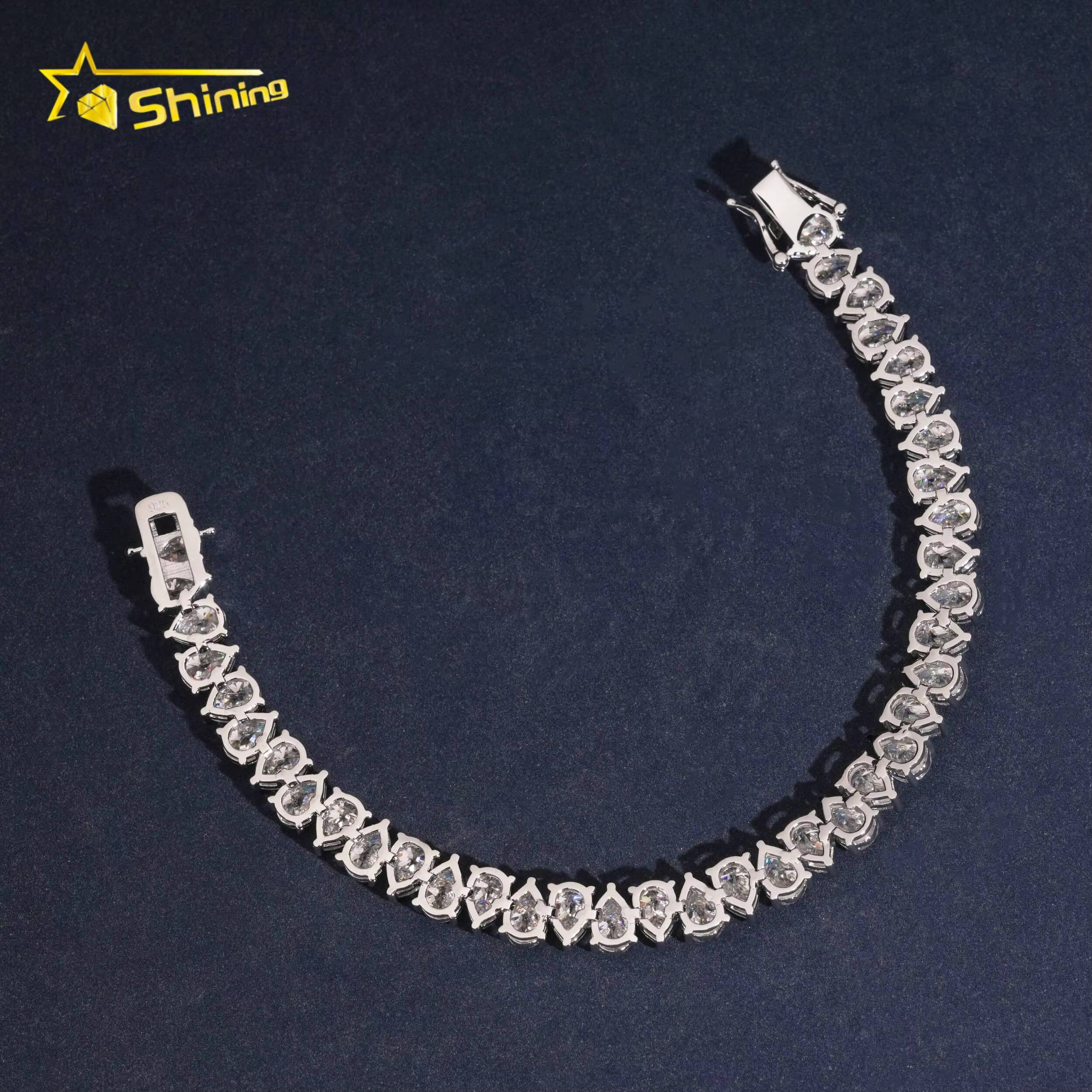 Iced Out 925 Silver Tennis Bracelet Moissanite Jewelry GRA Certificated Pear Cut VVS Moissanite Bracelet for Men Women