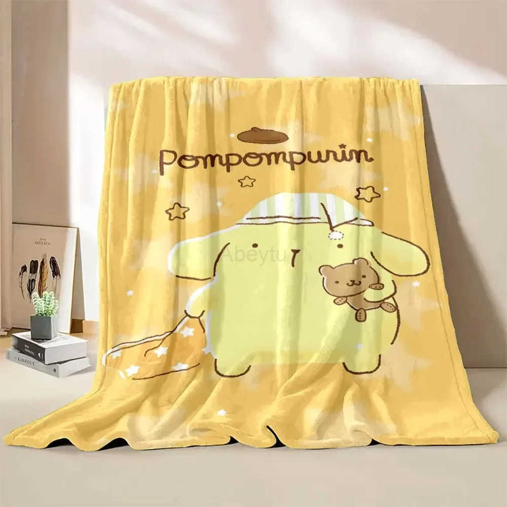 Sanrio Pompom Purin Dog Cartoon Flannel Blankets Anime Soft Fluffy Plush Blanket Sofa Office Quilt Throw Picnic Beach Towel H251201