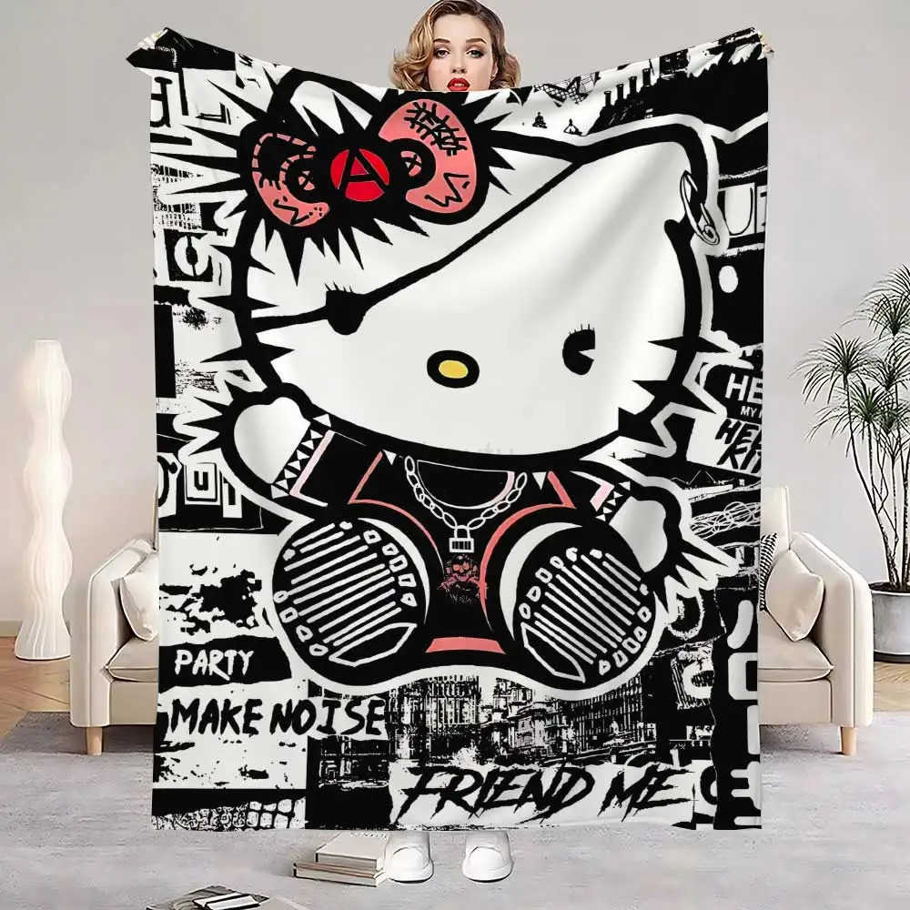 Sanrio Kawaii Cat Hellos Warm Blanket Throw Furry Winter Blankets for Adults Microfiber Bedding Home Interior Fluffy Plaid Sofa Knee H251201