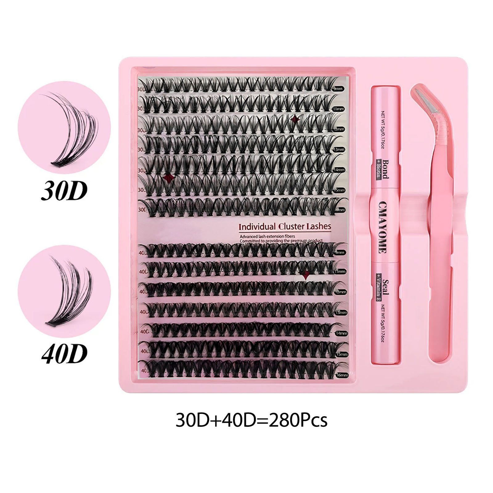 Wholesale Mixed Length Eyelash Cluster Kit, 280Pcs Reusable Fluffy Lashes with Glue, Tweezer, Case - Support OEM & Low MOQ for Dropshipping