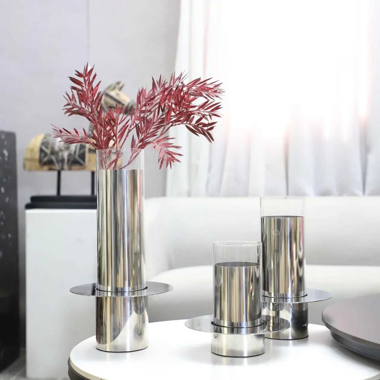 Metal Handicraft Flower Vase Geetry Stainless Steel Laminated Saucer Shape Artistic Floral Arrangement He Decoration Y251201