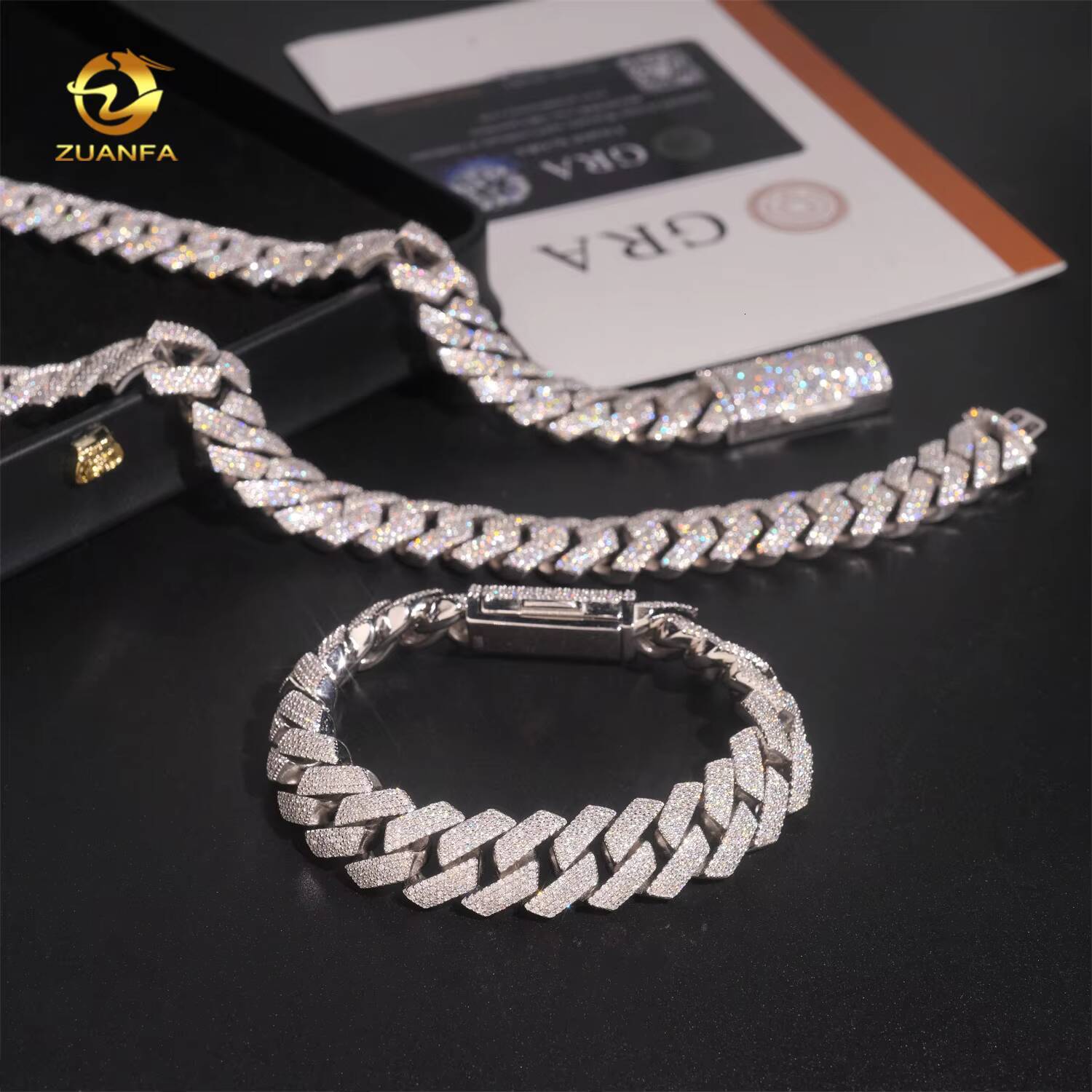 Hip Hop Jewelry Pass Diamond Tester 15mm 4Row Miami Cuban Chain Fully Iced Out Vvs Solid 925 Moissanite Cuban Link
