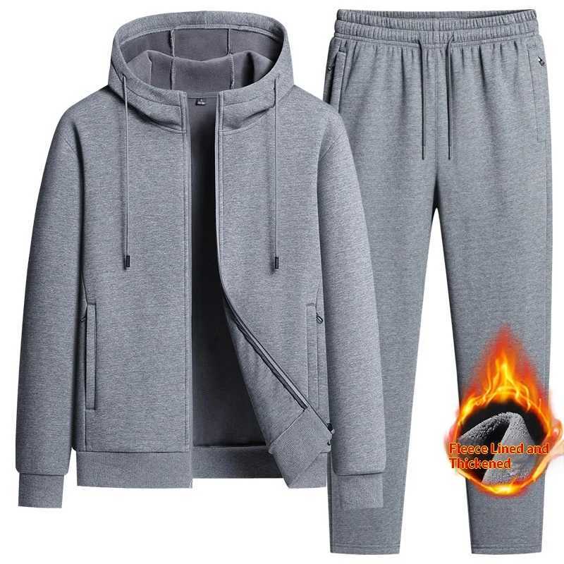 2025 Mens Winter Fleece Running Set Hooded Cardigan Sweatshirt Pants 2 Piece Tracksuit Sports Outfit Casual ensemble jogging M251201
