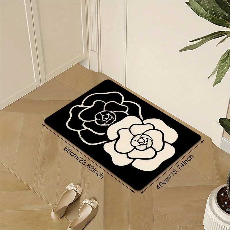 1 Piece Anti-Slip Soft Doormat with Elegant lia Print -Black and Polter Mat for Entryway Kitchen Bathro Living Ro luxury designer H251129