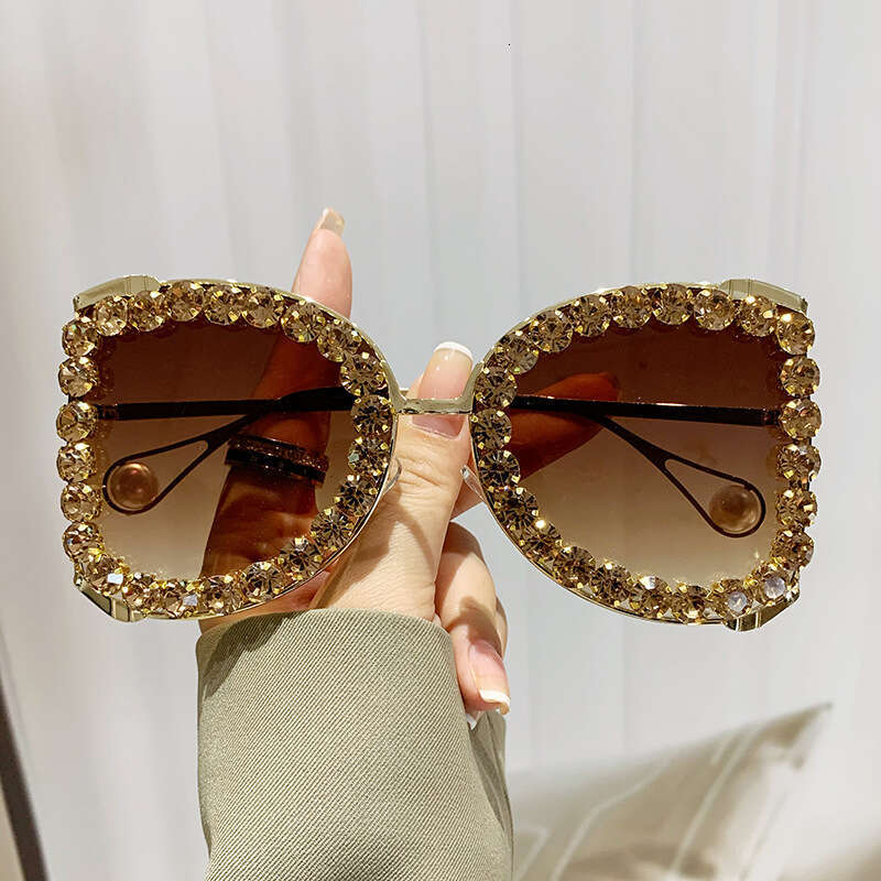 European and American New Style Diamond-Studded High-End Luxury Cross-Border Trend Women's Large Frame Sunglasses