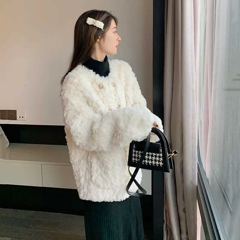 Smvp 2024 AutumnWinter New Korean Fashion Double-breasted Faux Fur Outwear Ladies Womens Lamb Cashmere Thicken Warm Plush CoatT251201