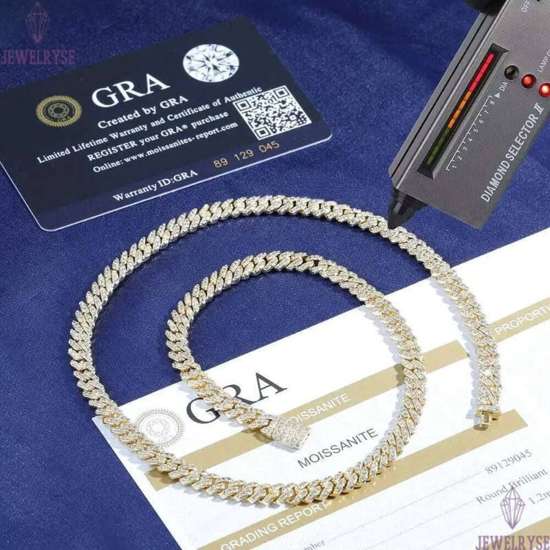 NUOYA High Quality 6MM VVS Moissanite Link Hip Hop Jewelry Women White Gold Cuban Chain Necklace for Gift