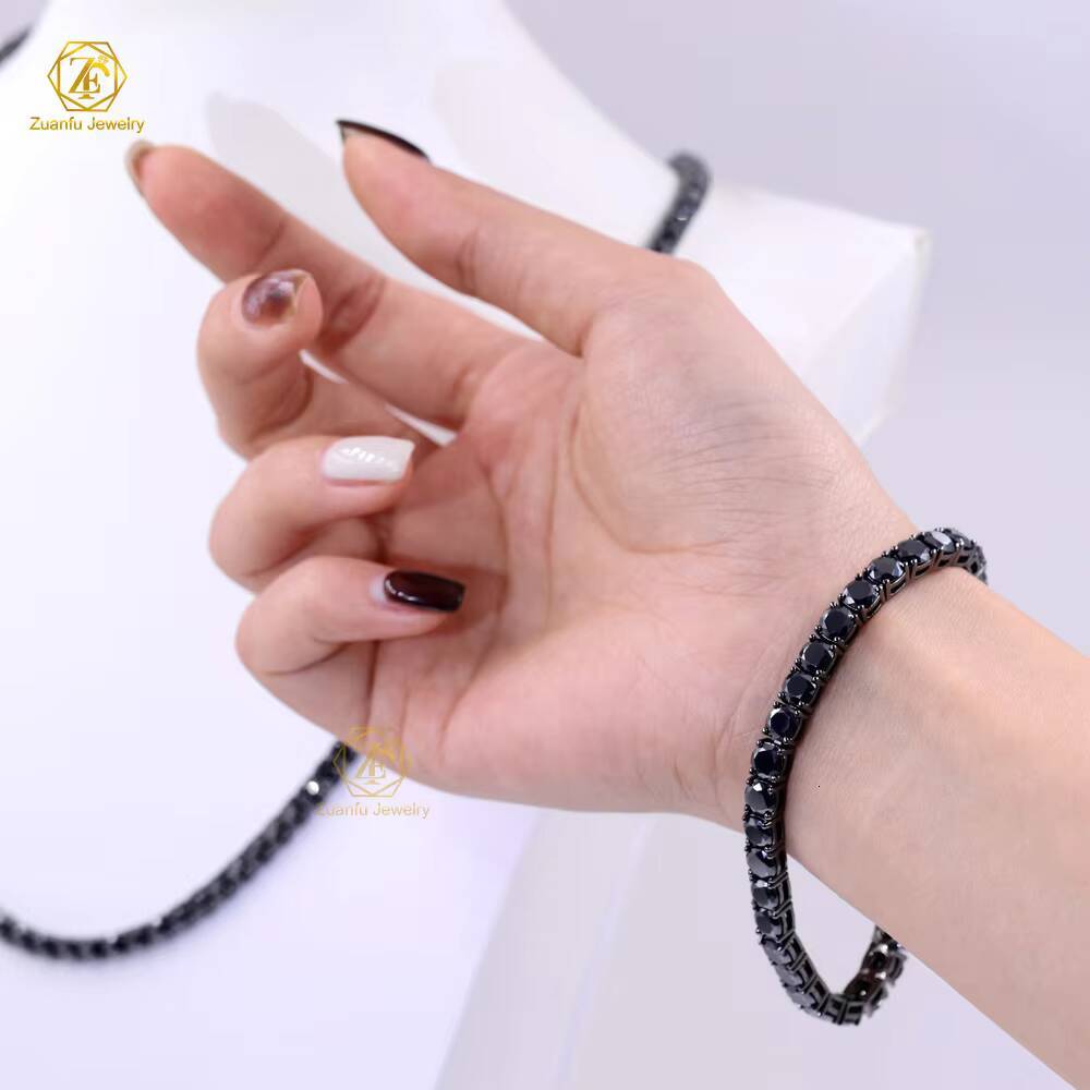 HipHop Jewelry Men/Womens S925 Silver 2mm/3mm 7inches Black Color Tennis Chain Bracelet Moissanite Elegant 7inches Black Color