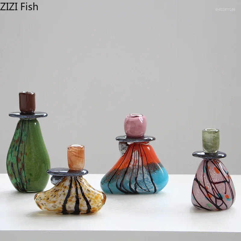 Candle Holders Mottled Painted Glass Holder Creative Ornaments Candlestick Table Decoration Candelabrum Wax Melt Burner Aroma XJ260305