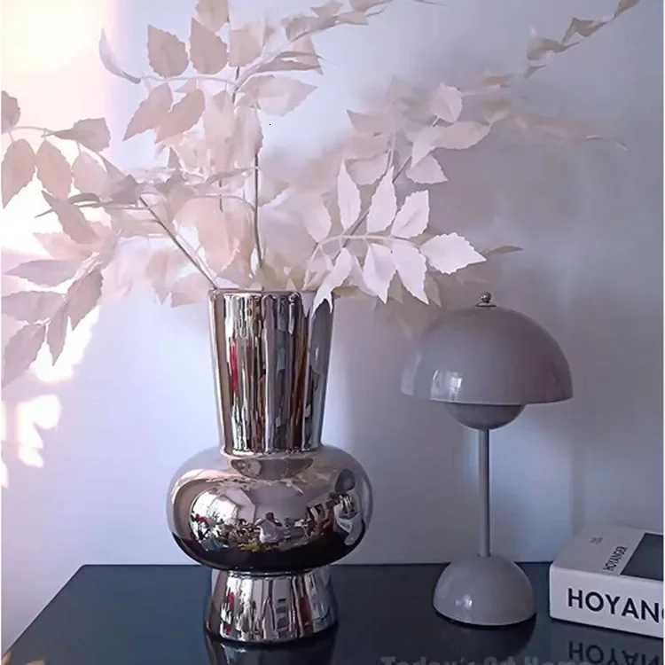 Silver Mirror Flower Vase Geetric Block Silver Plated Ceramic Vase Floral Arrangement Accessories He Decoration Y251201