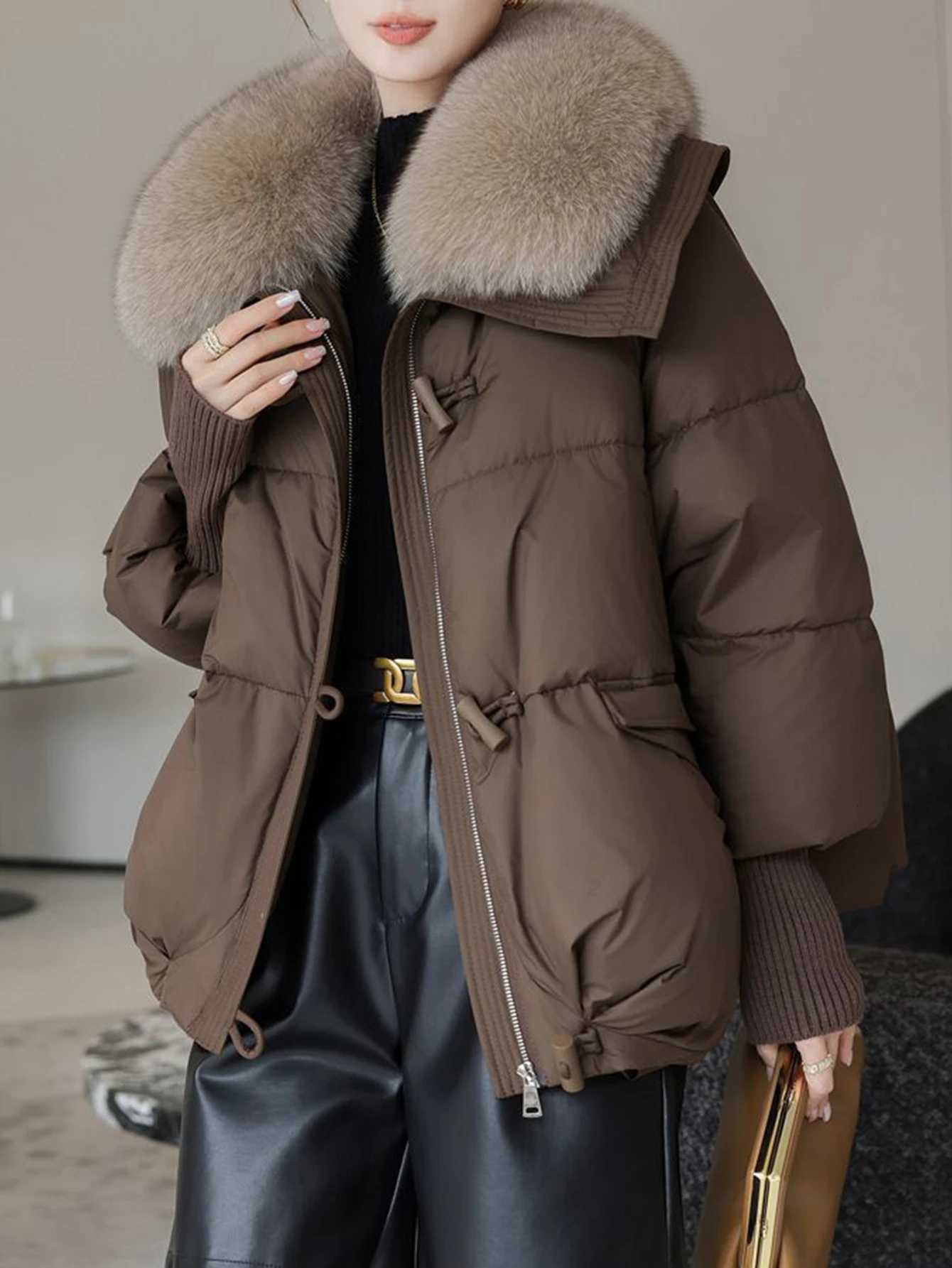 Womens Long Sleeve Lapel down Coat Autumn Winter Streetwear French Plain Regular Fit Cotton OuterwearT251201