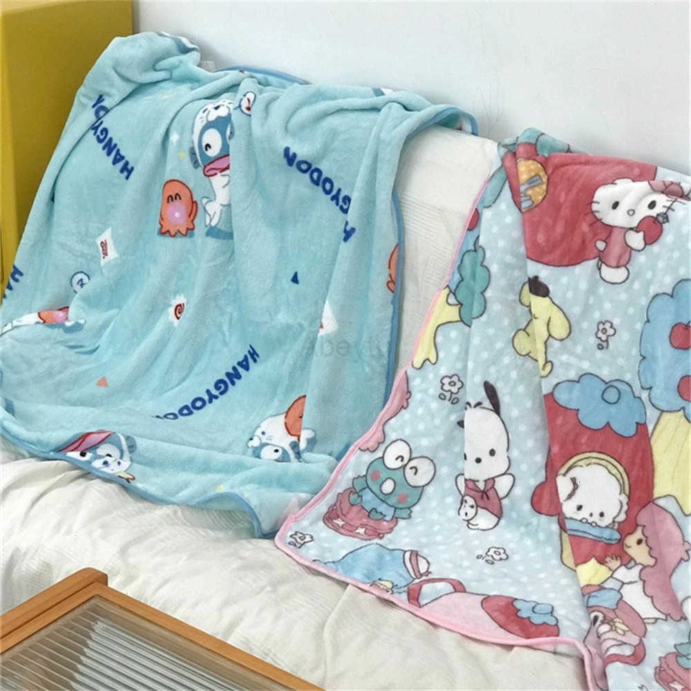 Sanrio Cute Hangyodon Blanket Lovely Anime Warm Flannel Blanket Pillowcase Pekkle Pochacco Blanket Bedspread Bedroom Sofa Bed Girl H251201