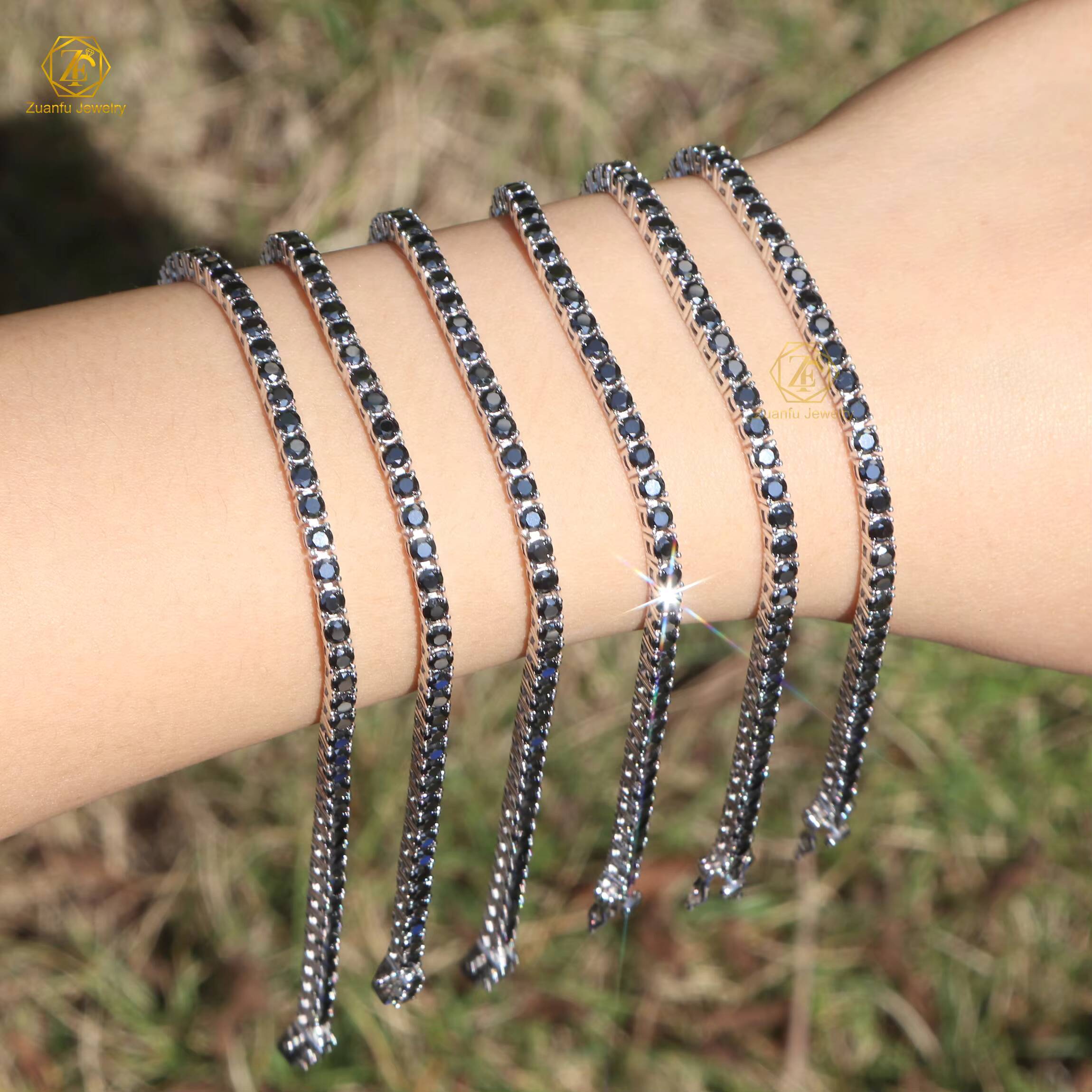 HipHop Jewelry Men/Womens S925 Silver 2mm/3mm 7inches Black Color Tennis Chain Bracelet Moissanite Elegant 7inches Black Color