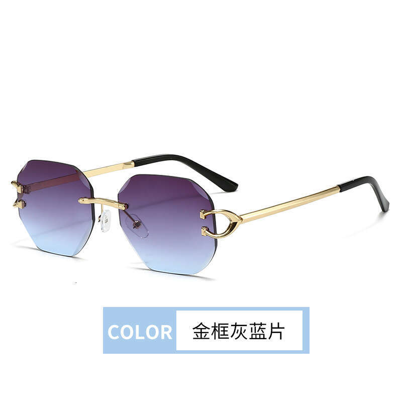Retro frameless cut edge sunglasses for men, Instagram style boxy polygonal sunglasses for women, sunscreen and UV resistant trendy sunglasses