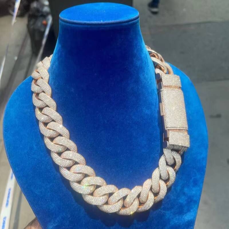 Bulk Size 25MM S925 Solid Silver Iced Out Hip Hop Jewelry Moissanite Diamond VVS Miami Cuban Link Chain