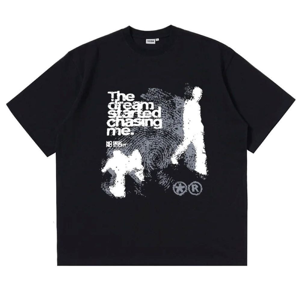 Mens T-Shirt Oversized Cotton Short Sleeve Shadow Print Y2K Top T-Shirt Harajuku Streetwear Pattern 250819
