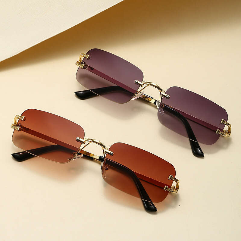 Retro frameless cut edge small square sunglasses for men and women with round faces for slimming, punk style hip-hop bouncing, and disco sunglasses