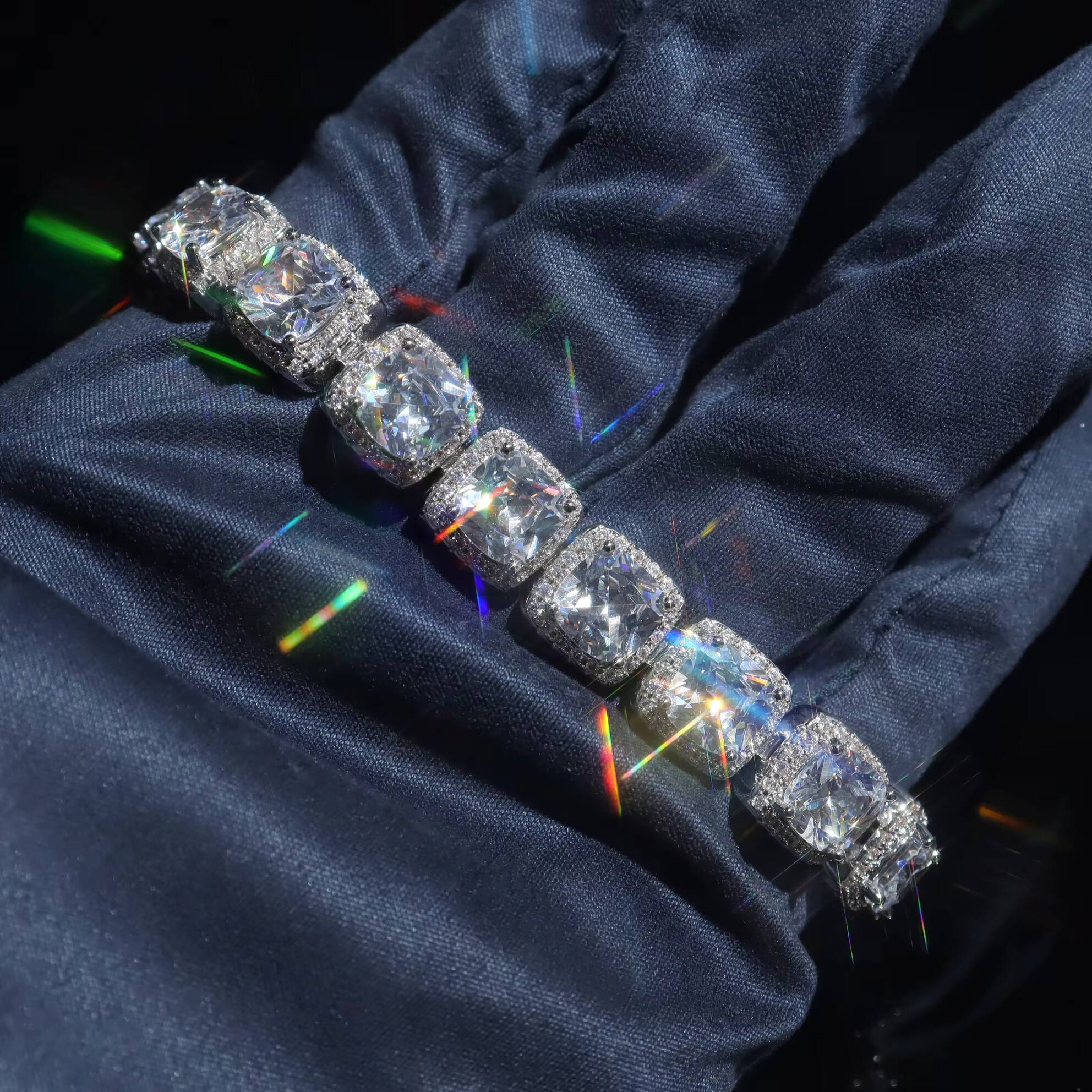 Hip Hop Trendy Jewelry 12mm Iced Out Moissanite Diamond Halo Sugar Bracelet S925 Silver Tennis Chain Bracelet Bangle for Men