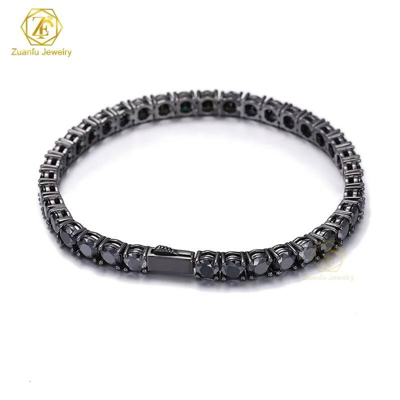 HipHop Jewelry Men/Womens S925 Silver 2mm/3mm 7inches Black Color Tennis Chain Bracelet Moissanite Elegant 7inches Black Color