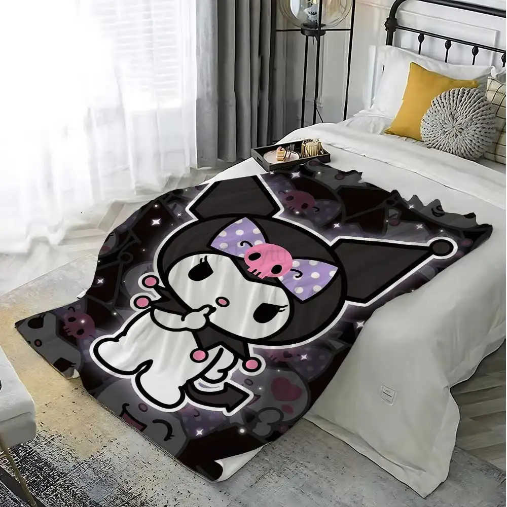 Sanrio Kawaii Black Kuromis Blankets Throw Blanket Fluffy Interior for Home Luxury Bedding Sofa Knee Soft Nap King Size Bed Throws H251201
