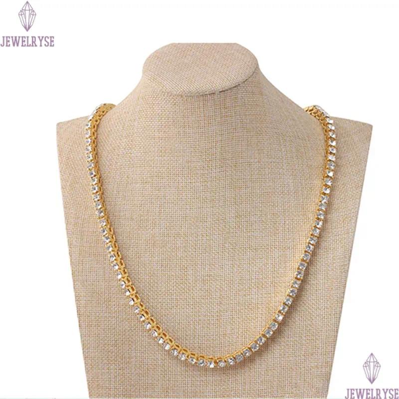 Iced Out Tennis Chains 1 Row Mens Necklaces Gold Silver Plated Luxury Fashion Artificial Diamond Rhinestone Bling Hip Hop Jewelry Bracelet for Women